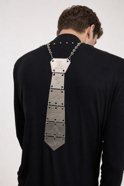 3D Spine-Inspired Metal Tie Necklace