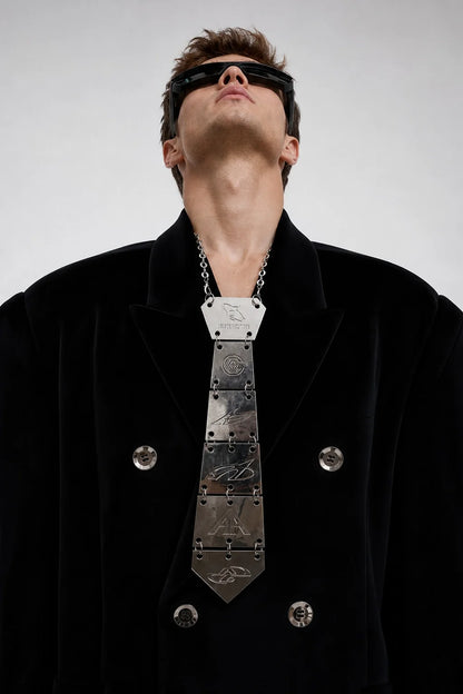 3D Spine-Inspired Metal Tie Necklace