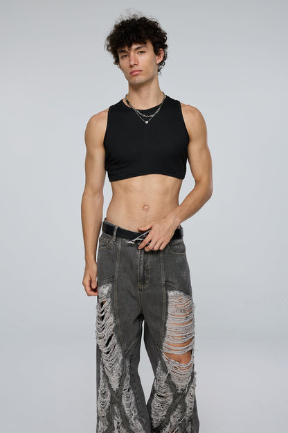 Binary Base Sleeveless Crop Top Black