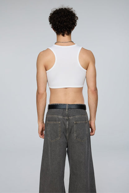 Binary Base Sleeveless Crop Top White