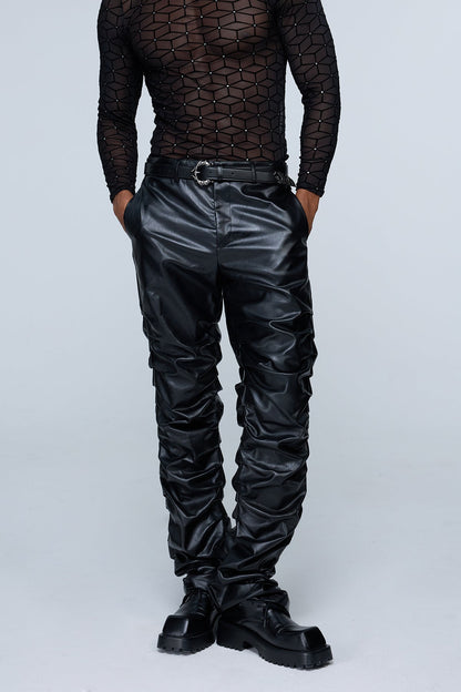 Binary Layer Leather Straight Ruched Pants