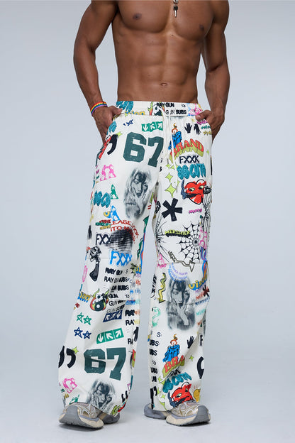 Binary Weave Graffiti Wide Leg Pants