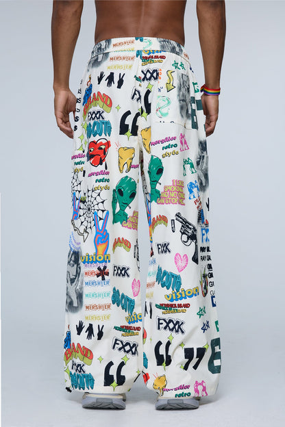 Binary Weave Graffiti Wide Leg Pants