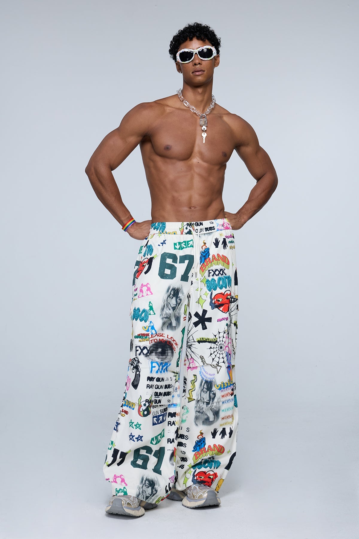 Binary Weave Graffiti Wide Leg Pants