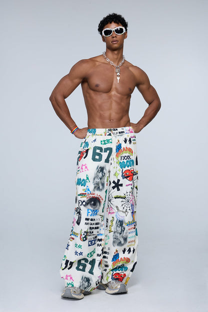 Binary Weave Graffiti Wide Leg Pants