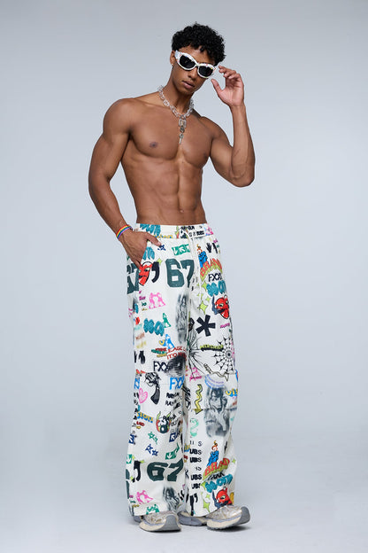 Binary Weave Graffiti Wide Leg Pants