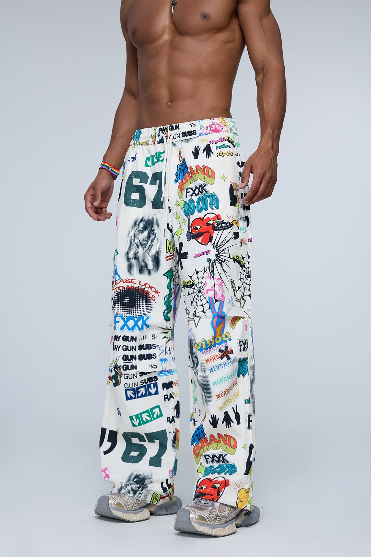 Binary Weave Graffiti Wide Leg Pants