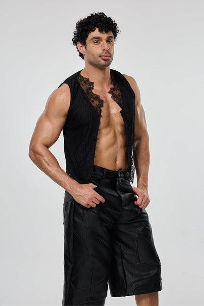 Black Continuity Sleeveless Lace Shirt