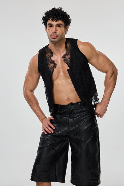 Black Continuity Sleeveless Lace Shirt