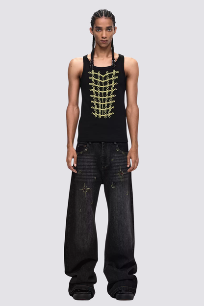 Black Ground Embroidery Tank Top
