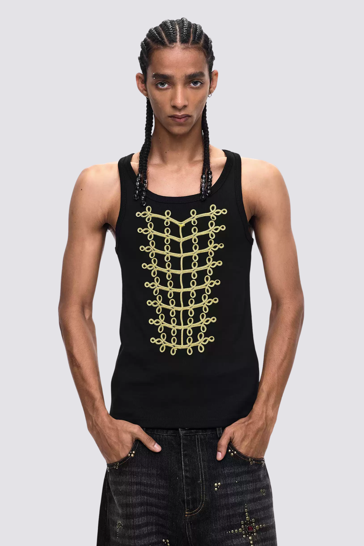 Black Ground Embroidery Tank Top