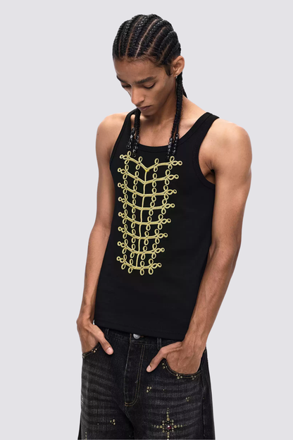 Black Ground Embroidery Tank Top