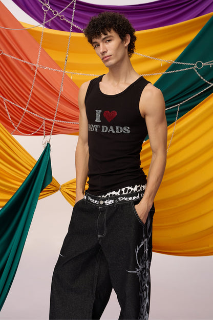 Black Interval Rhinestone Knit Tank Top