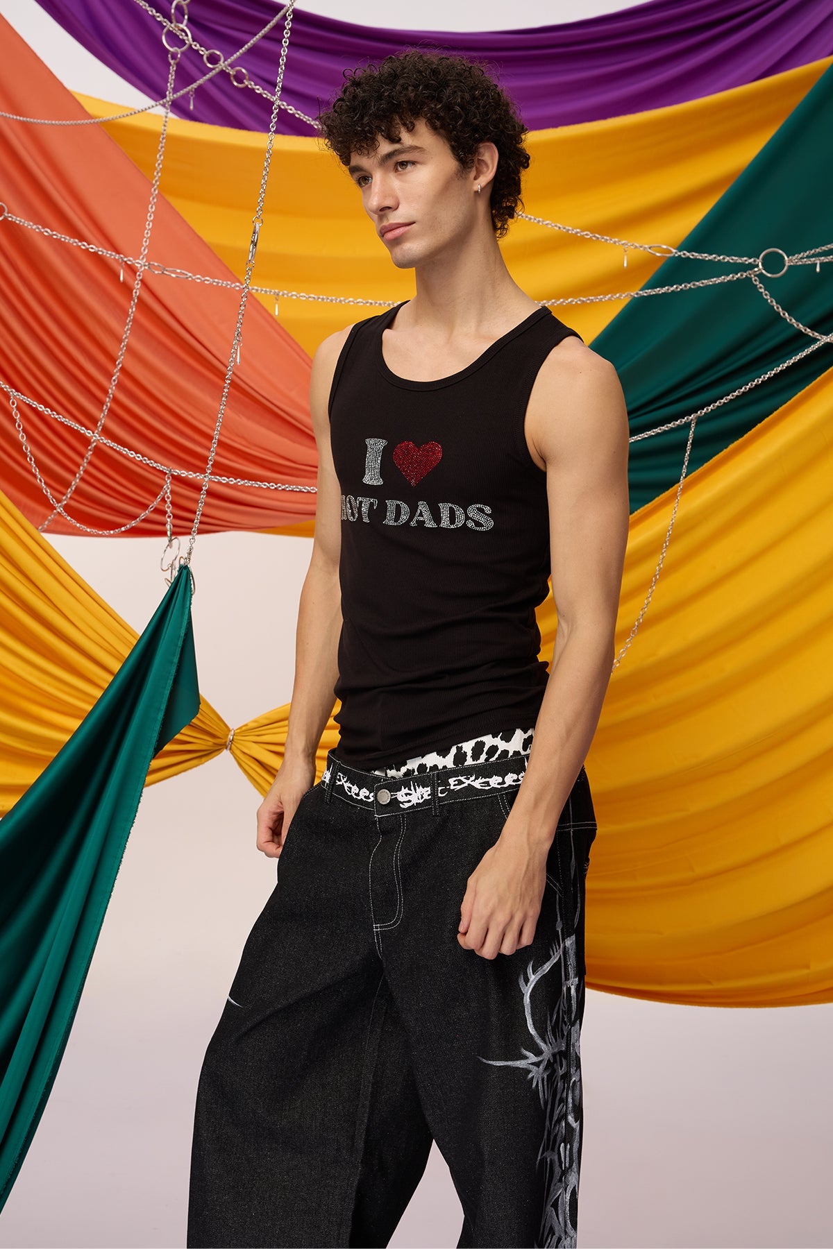 Black Interval Rhinestone Knit Tank Top