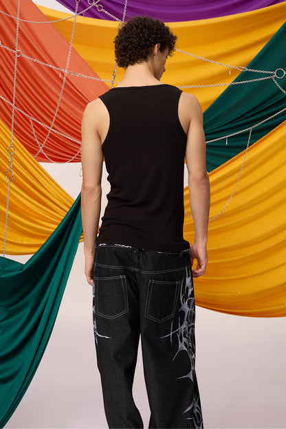 Black Interval Rhinestone Knit Tank Top