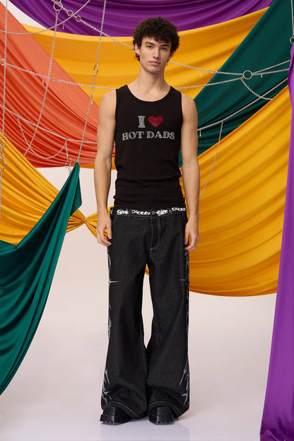 Black Interval Rhinestone Knit Tank Top