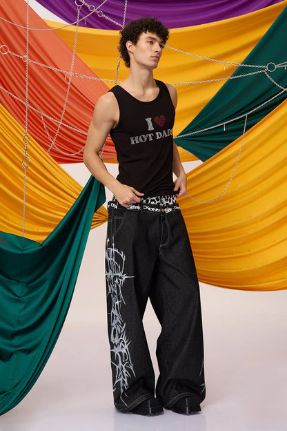 Black Interval Rhinestone Knit Tank Top