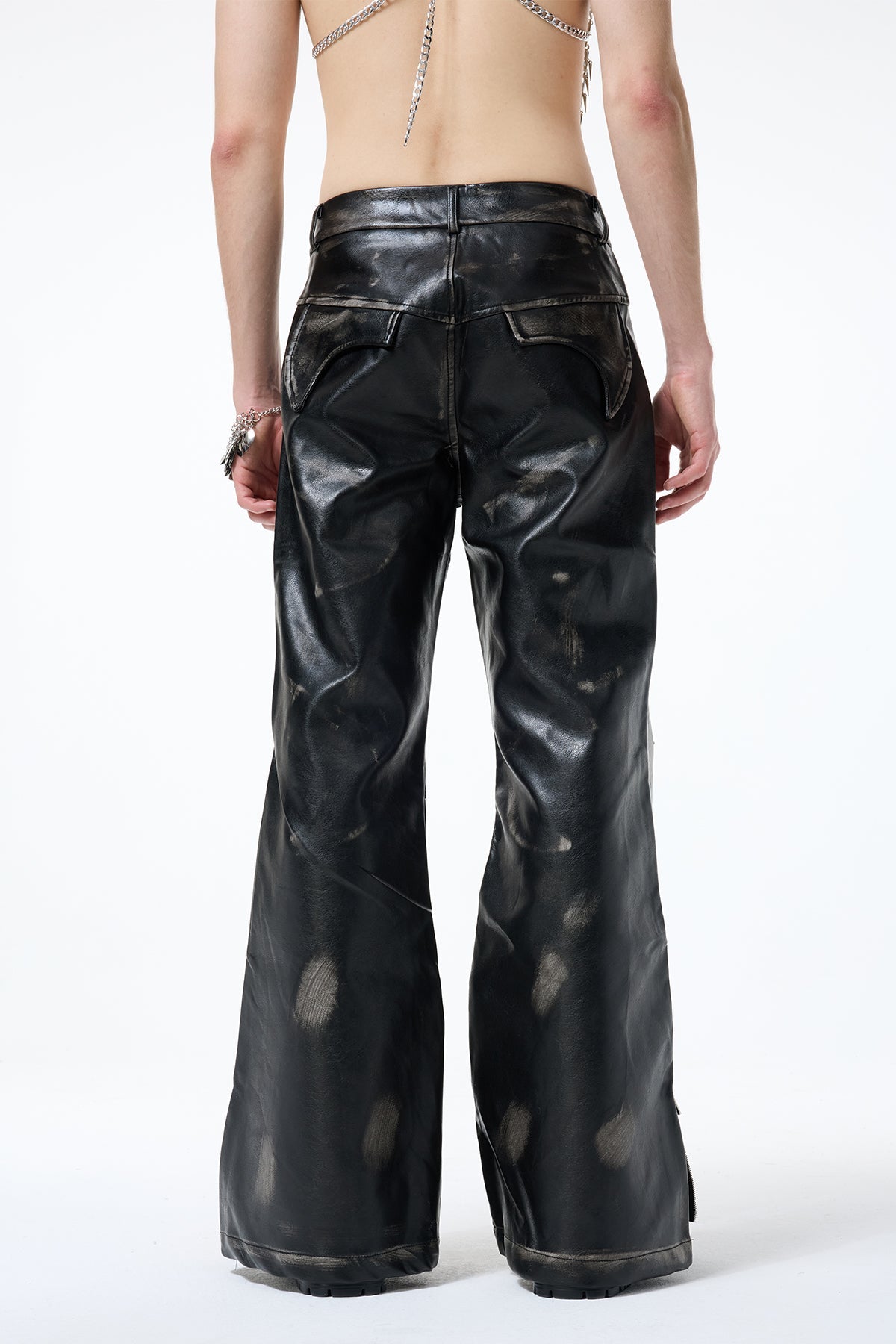 Black Loop Deconstructed Leather Bootcut Pants