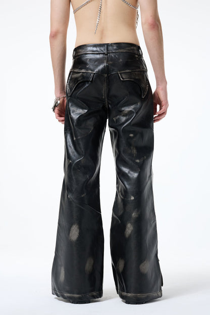 Black Loop Deconstructed Leather Bootcut Pants