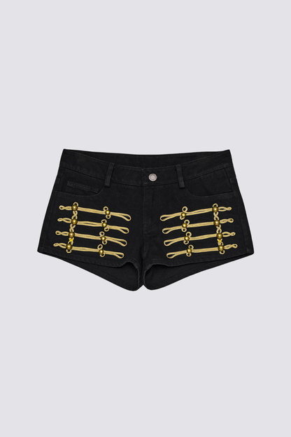 Black Plane Embroidery Shorts