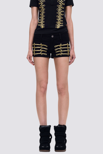 Black Plane Embroidery Shorts