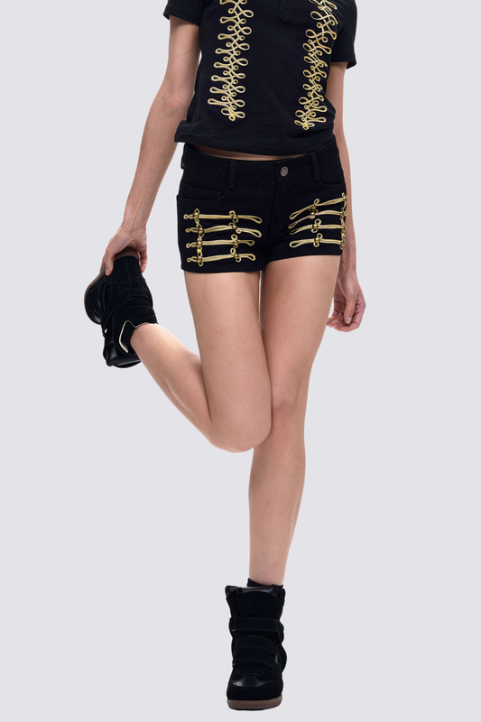 Black Plane Embroidery Shorts