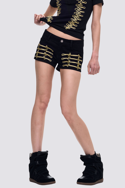 Black Plane Embroidery Shorts