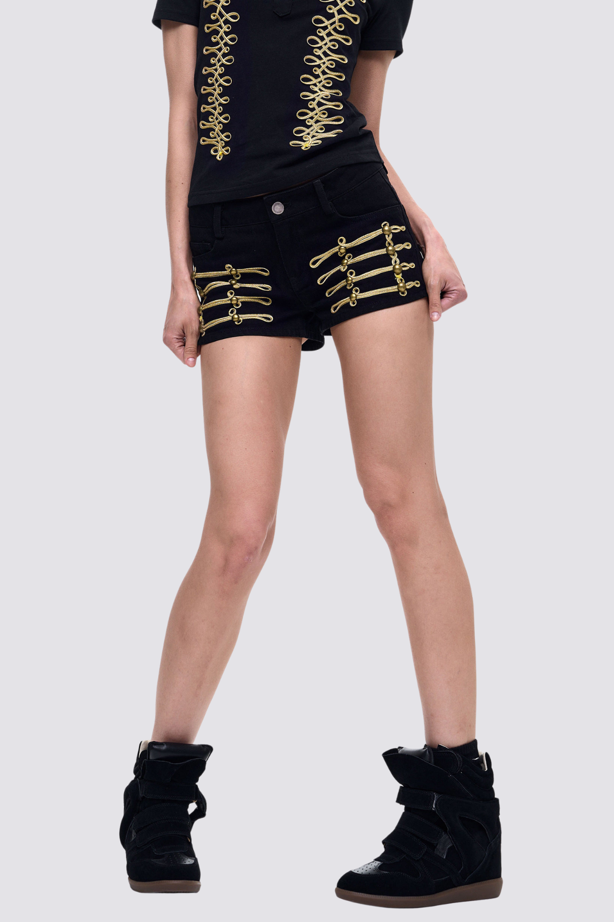 Black Plane Embroidery Shorts