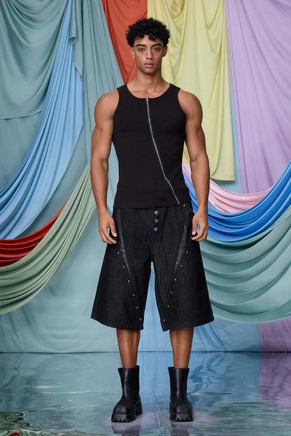 Black Still Zipper Tank Top