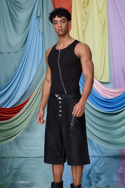 Black Still Zipper Tank Top