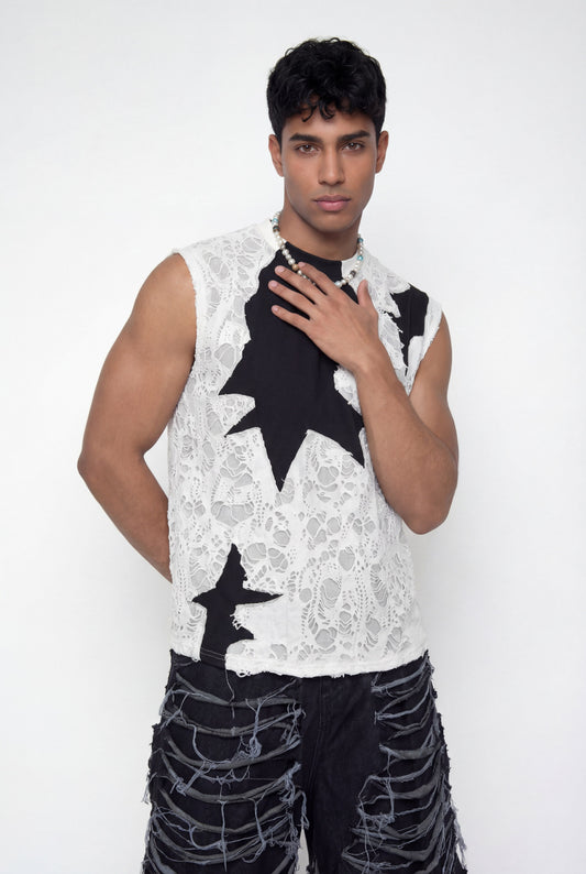 Black Weight Ripped Sleeveless Top