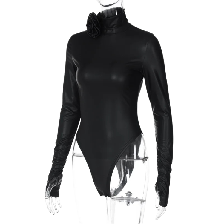 Black Widow Floral-Appliqué Bodysuit