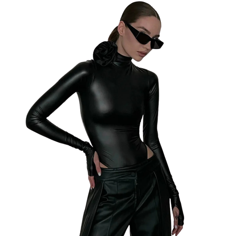 Black Widow Floral-Appliqué Bodysuit