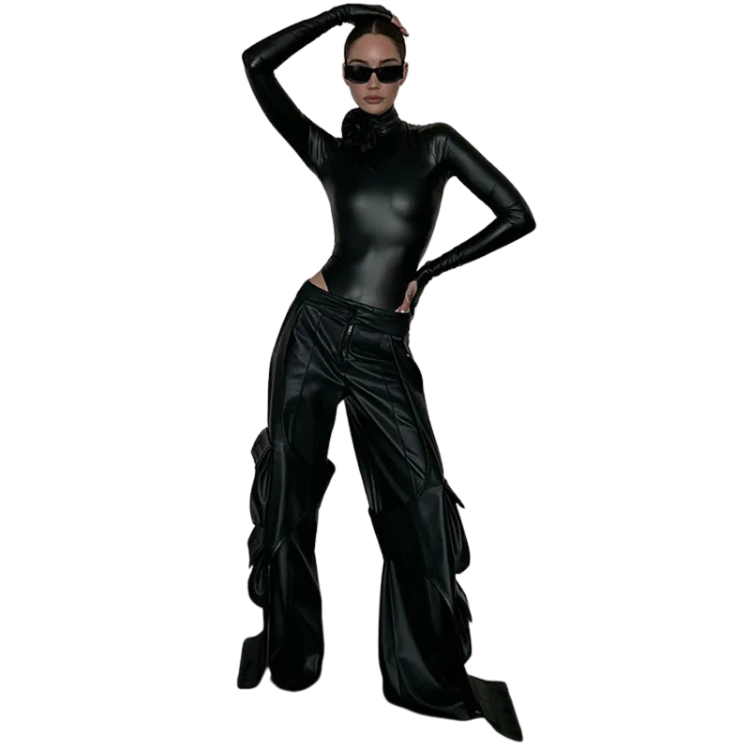 Black Widow Floral-Appliqué Bodysuit