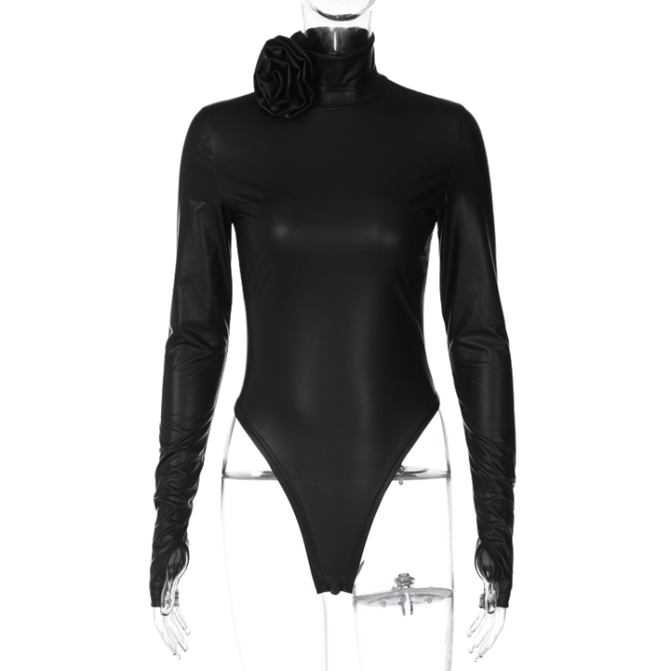 Black Widow Floral-Appliqué Bodysuit