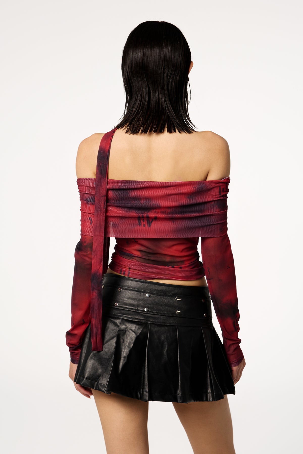 Bloody Rose Off Shoulder Dye Mesh Top