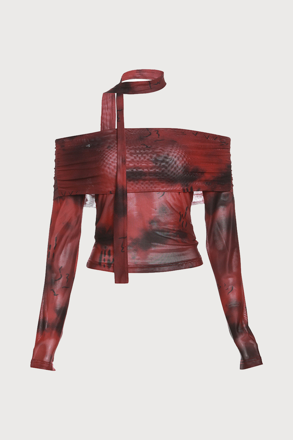 Bloody Rose Off Shoulder Dye Mesh Top