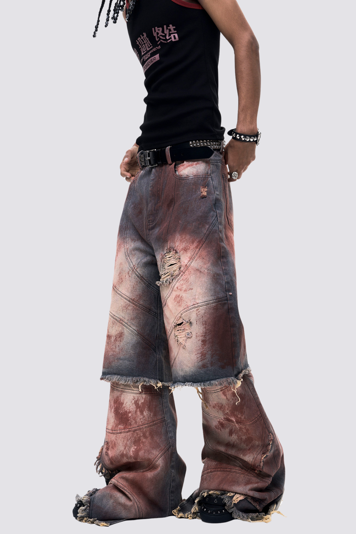 Blue Clash Straight Ripped Jeans