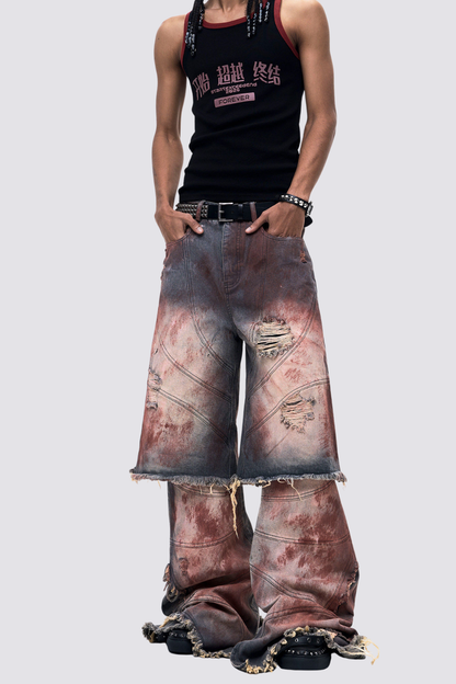 Blue Clash Straight Ripped Jeans