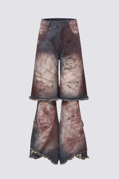 Blue Clash Straight Ripped Jeans