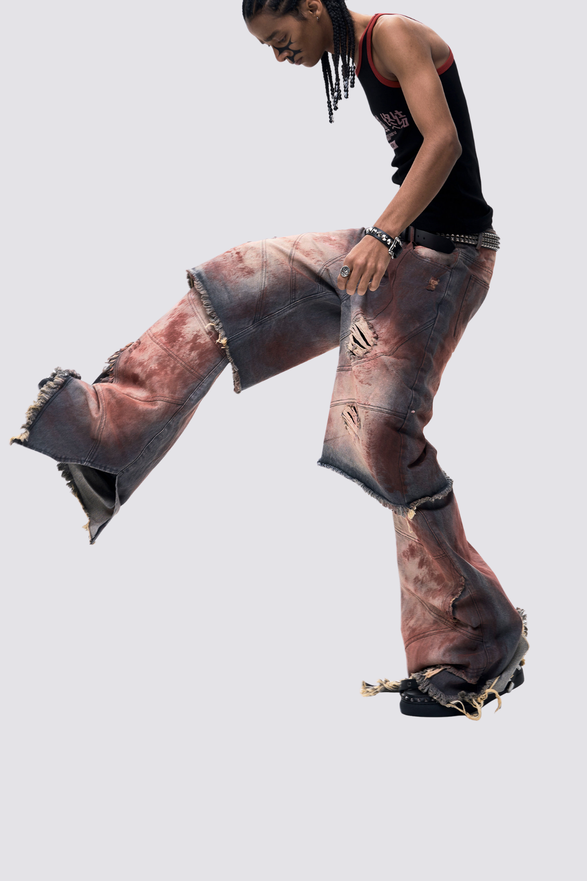 Blue Clash Straight Ripped Jeans