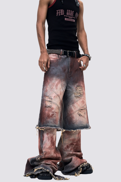 Blue Clash Straight Ripped Jeans