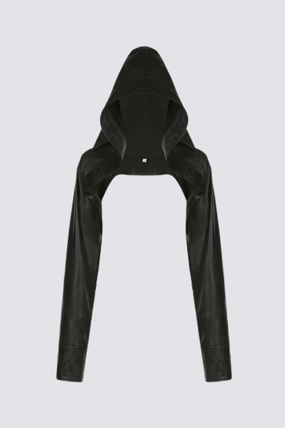Blunt Trim Leather Hooded Jacket