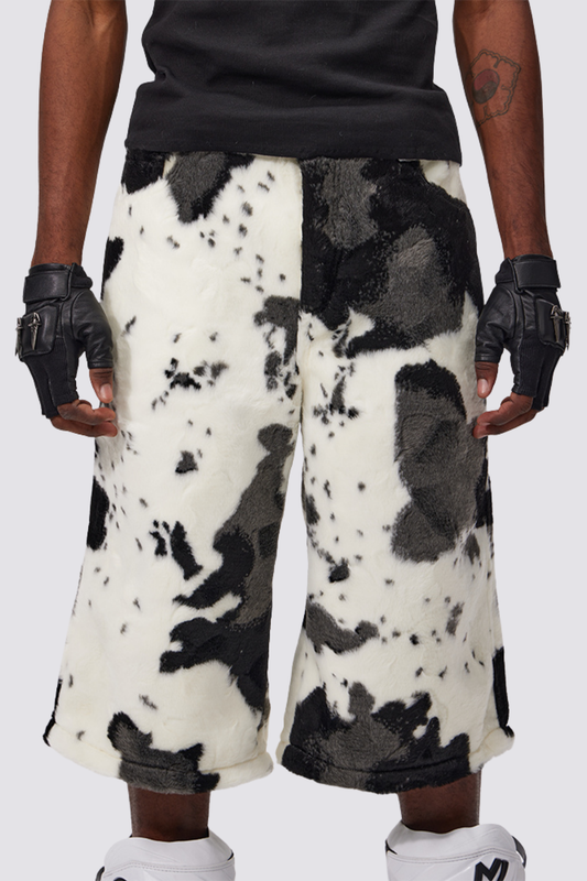Blurred Script Print Fur Shorts