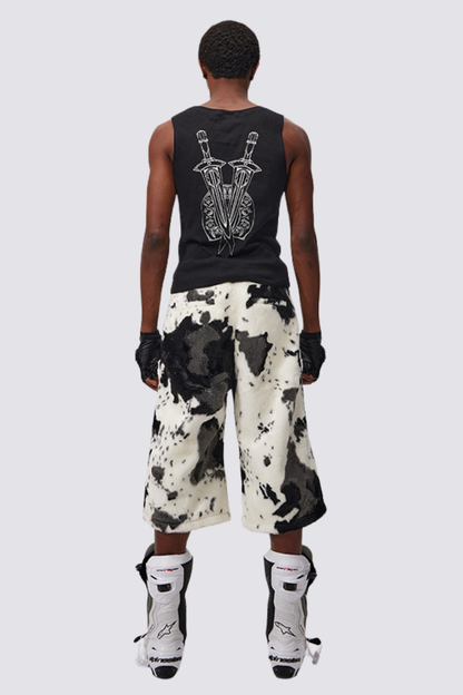 Blurred Script Print Fur Shorts