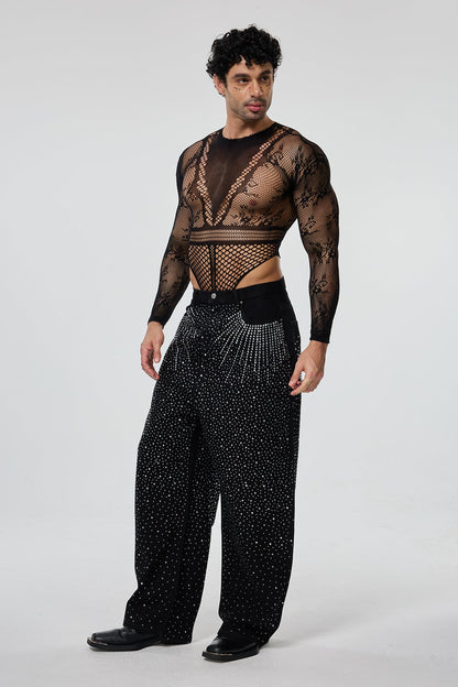 Body Alignment Long Sleeve Mesh Cutout Bodysuit