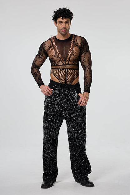 Body Alignment Long Sleeve Mesh Cutout Bodysuit