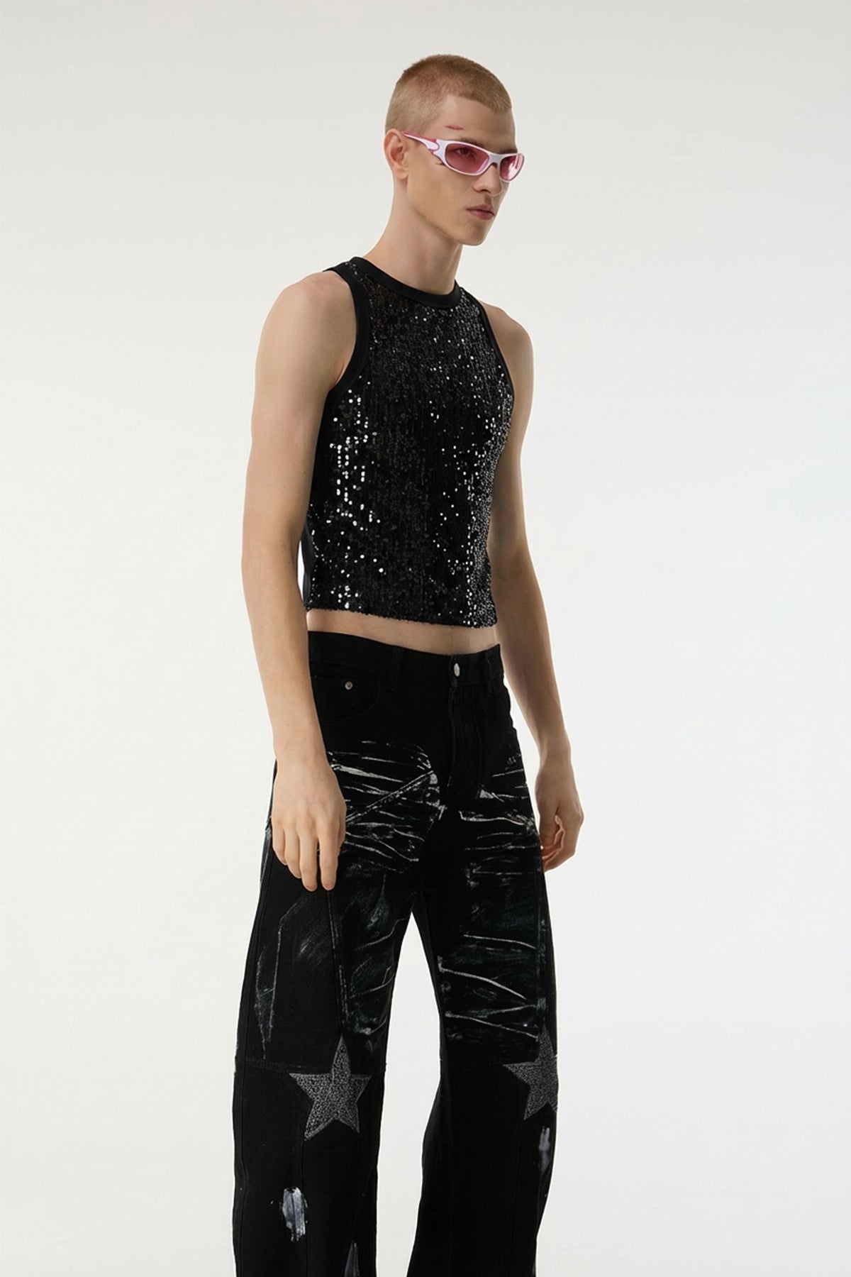 Body Spark Sequin Sleeveless Crop Top Black