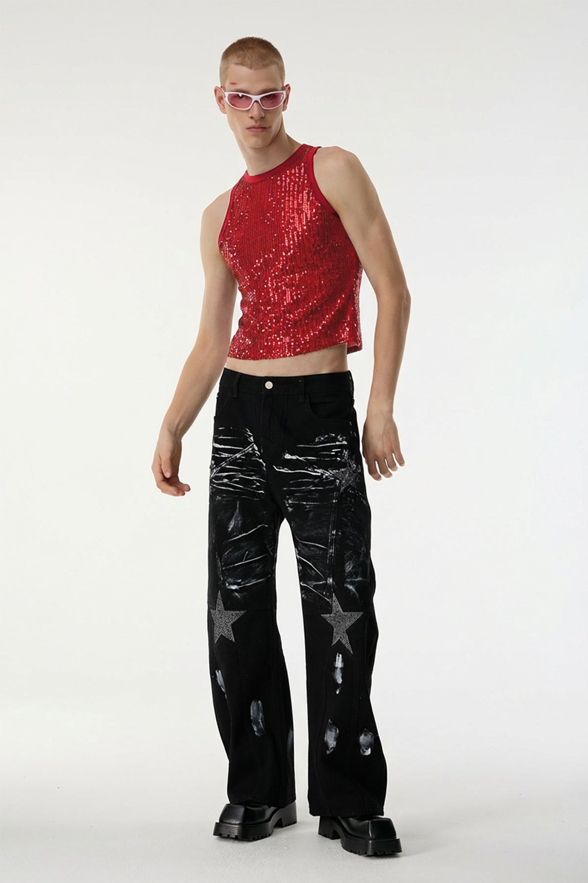 Body Spark Sequin Sleeveless Crop Top Red