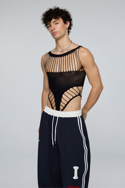Body System Cutout Fishnet Bodysuit